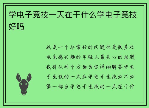 学电子竞技一天在干什么学电子竞技好吗